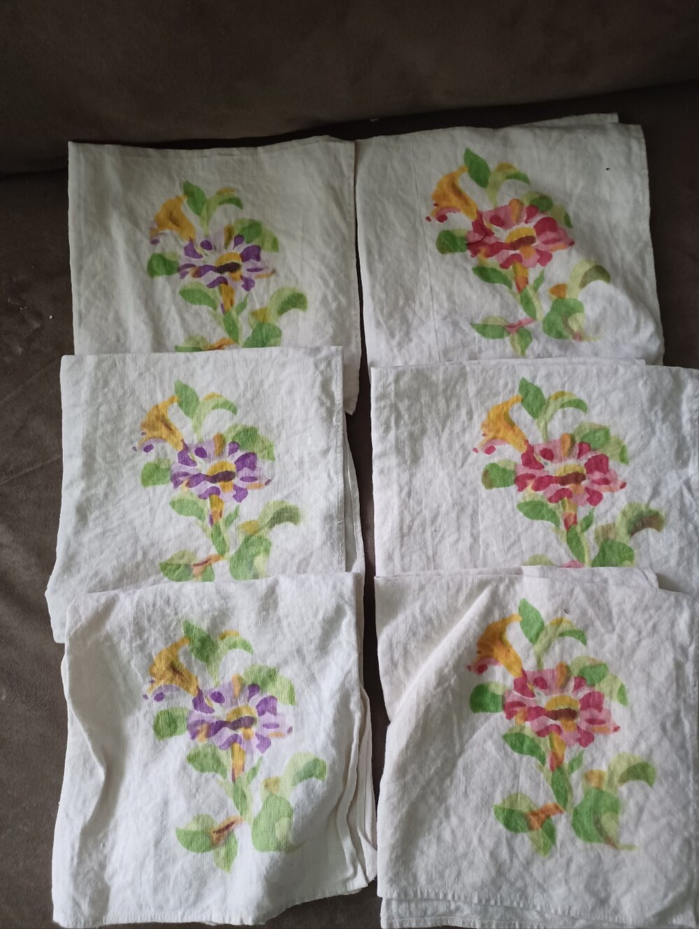 Vintagr White Floral Printed Linen Napkins - Set of 6